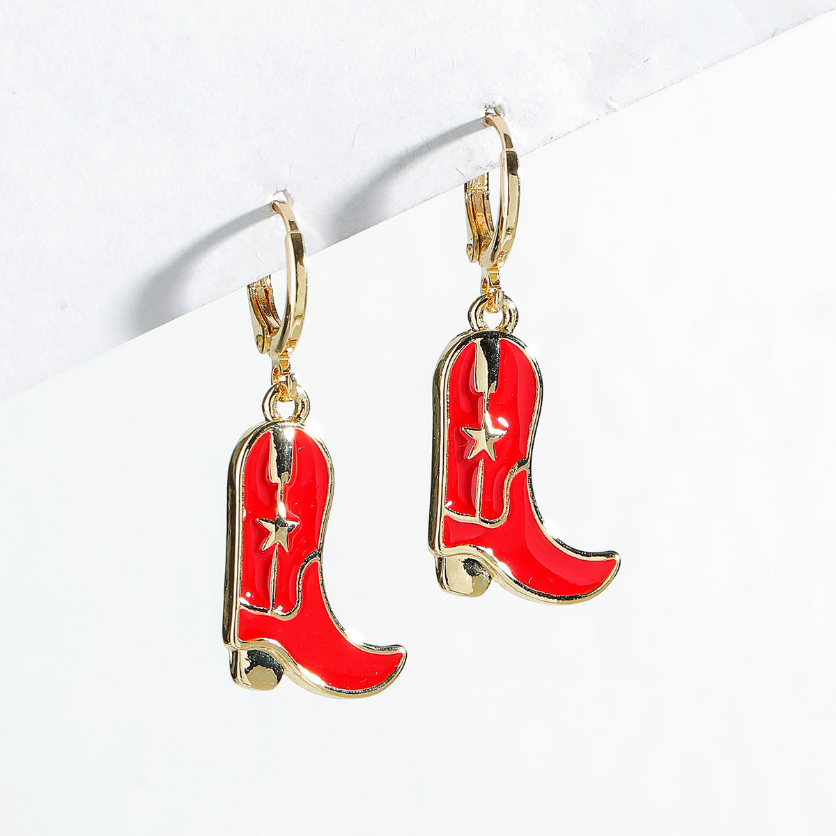 Wholesale Cute Western Cowgirl Enamel Boots Alloy Earrings